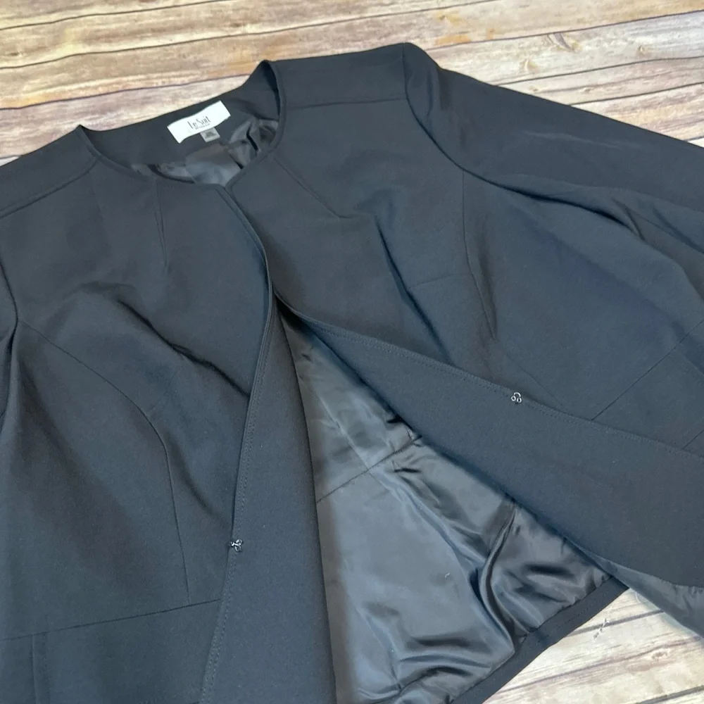 Le Suit Women's Black Collarless Lined Cardigan Suit Jacket Plus Size 24W